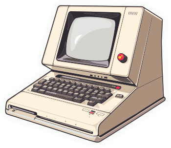 die-cut sticker of retro computer console