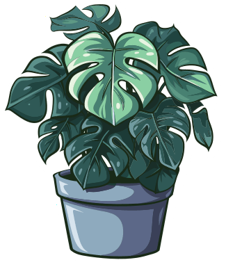 die-cut sticker of a monstera house plant in a blue pot